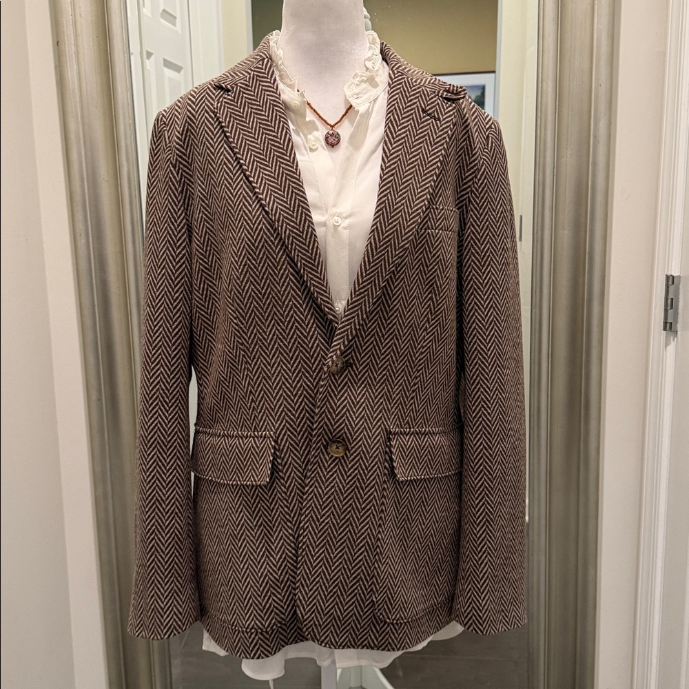 Polo Ralph Lauren Brown Cream Wool blend Blazer Size 16 - Picture 3 of 13